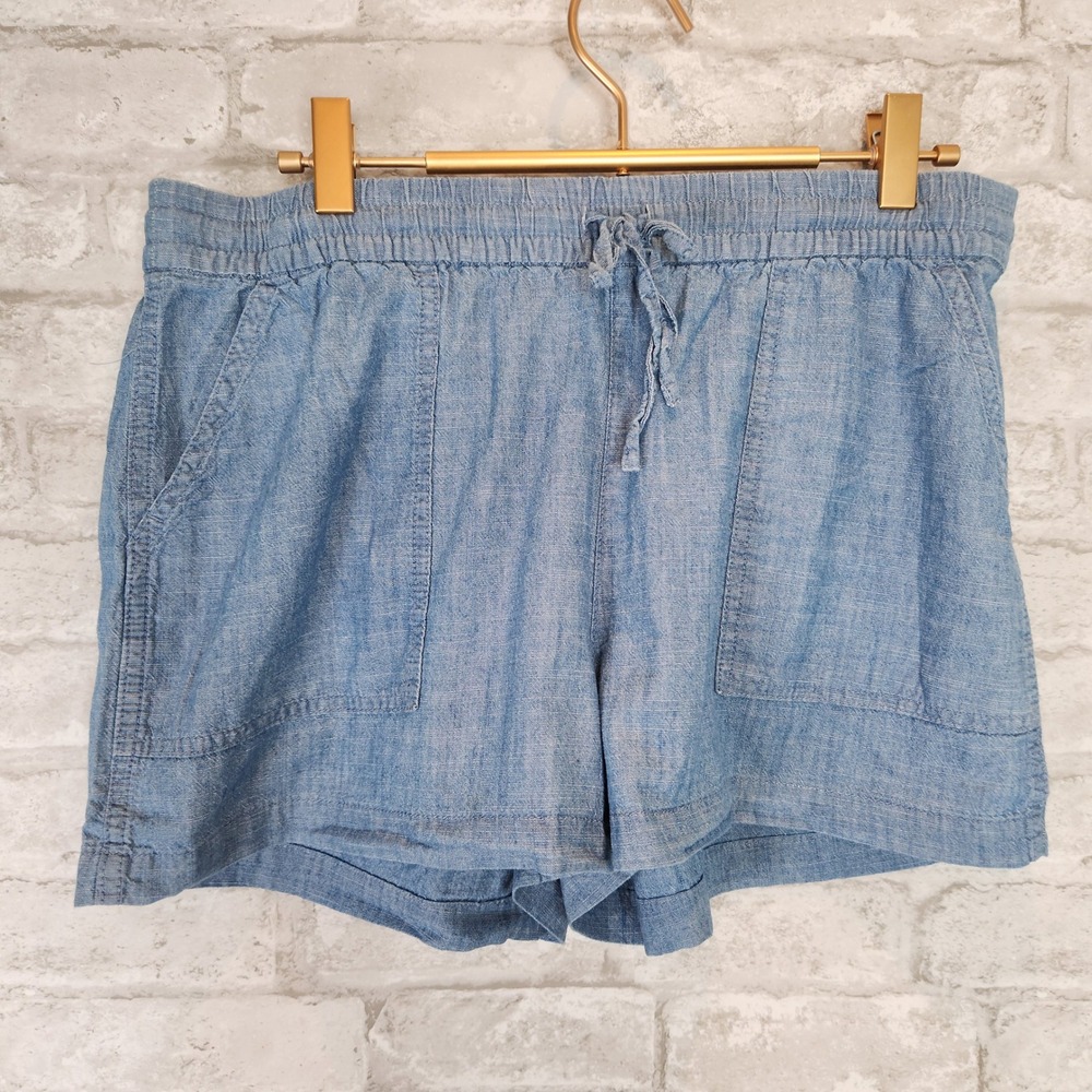 J.Crew Shorts Chambray Blue Cotton Elastic Waist Drawstring Casual Small‎